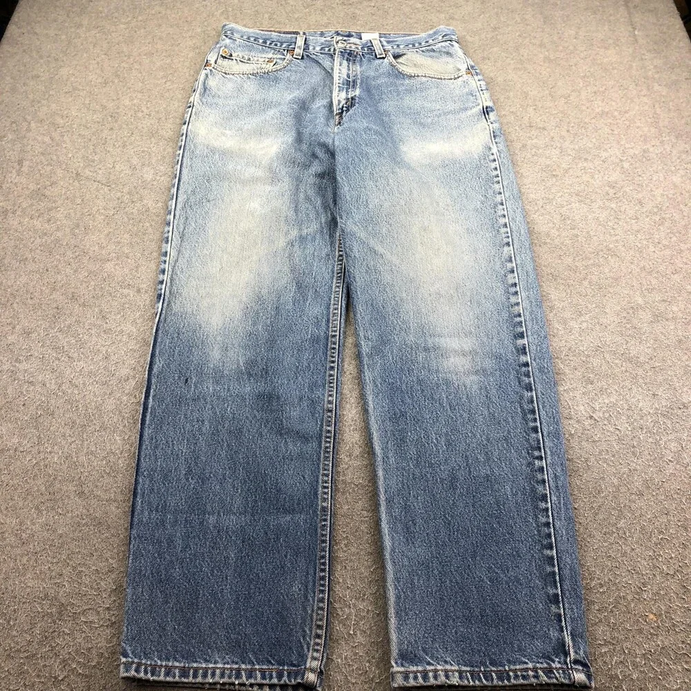 Levis 550 Jeans Mens 34x32 Blue Stone Wash Relaxed Tapered Denim Distressed